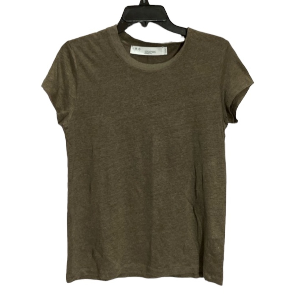 IRO Brown Linen Top Short Sleeve Crew Neck Lightweight Stretch Tee Shirt